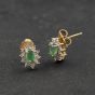 Second Hand 14ct Yellow Gold Emerald & Diamond Oval Cluster 9mm Stud Earrings 41174297