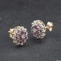 Second Hand 9ct Two Colour Gold Ruby & Diamond Three Tier Flower Cluster 11mm Stud Earrings 41174320