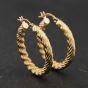 Second Hand 9ct Yellow Gold Patterned 27mm Hoop Earrings 41174359