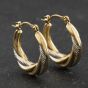 Second Hand Two Colour Gold Twist Patterned 20mm Creole Earrings 41174393
