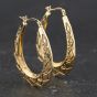 Second Hand 9ct Yellow Gold Patterned 39mm Creole Earrings 41174475