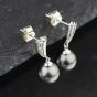 Second Hand 9ct White Gold Tahitian Pearl & 0.08ct Diamond 21mm Dropper Earrings 41174480