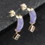 Second Hand 9ct Yellow Gold Lavender Jade & Amethyst 28mm Dropper Earrings 41174482