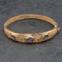 Second Hand 9ct Yellow Gold Amethyst Ornate Openwork Graduating Hinged Bangle 41211366