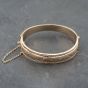Second Hand 9ct Yellow Gold Openwork Zig-Zag Beaded Border Foliate Engraved Bangle 41211386