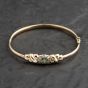 Second Hand 9ct Yellow Gold Emerald & Diamond Marquise Shaped Cluster & Knot Hinged Bangle 41211400