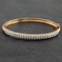 Second Hand 9ct Yellow Gold Cubic Zirconia Three Row 18cm Hinged Bangle 4121278