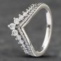 Second Hand Pandora Silver Cubic Zirconia Princess Tiara Wishbone Dress Ring 41221107