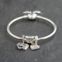 Second Hand Pandora Silver Multi Stone Pandora 3 Assorted Mom And Family Small Charm Bangle 41221397