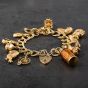 Second Hand Vintage 9ct Yellow Gold Hallmarked Birmingham 1988 13 Various Charms Attached 7.5 Inch Charm Bracelet 4123001
