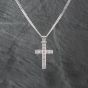 Second Hand Silver Cubic Zirconia Rubover Set Cross Pendant & 20 Inch Curb Chain 41251580