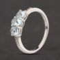 Second Hand Sterling Silver Aquamarine & White Topaz Shoulder Set Three Stone Ring 41251662