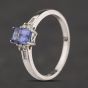 Second Hand Sterling Silver Sapphire & White Topaz Shoulder Set Dress Ring 41251669