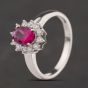 Second Hand Sterling Silver Pink Synthetic Ruby & White Cubic Zirconia Oval Cluster Ring 41251698