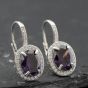 Second Hand Silver 23mm Purple & White Cubic Zirconia Cluster Dropper Earrings 412502167183