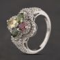 Second Hand Sterling Silver Cubic Zirconia & Tourmaline Fancy Cluster Ring 41251701