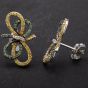 Second Hand White Green and Yellow Treated Diamond Butterfly Style Stud Earrings 4125397