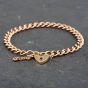 Second Hand 9ct Rose Gold Heart Padlock & Attached Safety Chain 8 Inch Curb Chain Bracelet 41281222