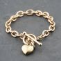 Second Hand 9ct Yellow Gold Heart Charm 8 Inch Belcher T-Bar Bracelet 41281636