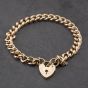 Second Hand 9ct Rose Gold Heart Padlock 7 Inch Curb Chain Bracelet 41281689