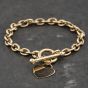 Second Hand 9ct Yellow Gold Heart & T Bar 7.5 Inch Belcher Chain Bracelet 41281923