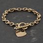 Second Hand 9ct Yellow Gold Heart & T Bar 7.5 Inch Belcher Chain Bracelet 41281923