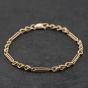 Second Hand 9ct Yellow Gold Fancy Bar 7.5 Inch Rope Chain Bracelet 41281996