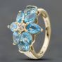 Second Hand 9ct Yellow Gold Pear Shaped Aquamarine & Diamond Cluster Ring 41295826