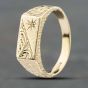 Second Hand 9ct Yellow Gold Single Cut Diamond Half Engraved Oblong Signet Ring 41341167