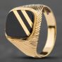 Second Hand 9ct Yellow Gold Onyx Cushion Signet Ring 41341227