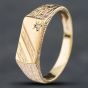 Second Hand 9ct Yellow Gold Diamond Oblong Half Engraved Signet Ring 41341393