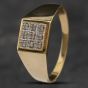 Second Hand 9ct Yellow Gold Single Cut Diamond Square Half Engraved Signet Ring 41341408