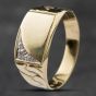 Second Hand 9ct Yellow Gold Single Cut Diamond Oblong Half Engraved Signet Ring 41341410
