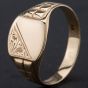 Second Hand 9ct Yellow Gold Cushion Shape Half Engraved Signet Ring 4134148