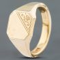 Second Hand 9ct Yellow Gold Half Engraved Octagonal Signet Ring 41341494