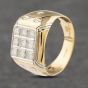 Second Hand 18ct Two Colour Gold Diamond Cushion Grid Signet Ring 41341716