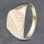 Second Hand 9ct Yellow Gold Cushion Engraved Pattern Signet Ring 41341744
