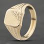 Second Hand 9ct Yellow Gold Rectangle Part Engraved Signet Ring 41342003