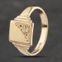 Second Hand 9ct Yellow Gold Oblong Part Engraved Signet Ring 41342048