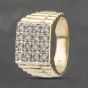 Second Hand 9ct Yellow Gold Diamond Sixteen Stone Square Signet Ring 41342099