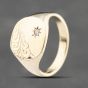 Second Hand 9ct Yellow Gold Diamond Part Engraved Cushion Signet Ring 41342169