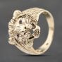 Second Hand 9ct Yellow Gold Garnet Set Lion Head Signet Ring 41342173