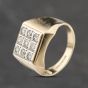 Second Hand 9ct Yellow Gold Diamond Grid Signet Ring 41342244