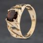 Second Hand 9ct Yellow Gold Garnet Chain Link Shoulders Signet Ring 41342296