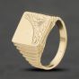 Second Hand 9ct Yellow Gold Square Half Engraved Signet Ring 41342313