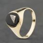 Second Hand 9ct Yellow Gold Onyx & 0.01ct Diamond Set Oval Signet Ring 41342331