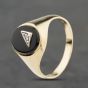 Second Hand 9ct Yellow Gold Onyx & 0.01ct Diamond Set Oval Signet Ring 41342331