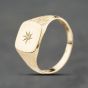 Second Hand 9ct Yellow Gold 0.02ct Diamond Cushion Bark Design Shoulders Signet Ring 41342377