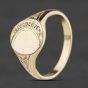 Second Hand 9ct Yellow Gold Diamond Oval Part Engraved Signet Ring 41342533