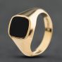 Second Hand 9ct Yellow Gold Onyx Cushion Signet Ring 41342619